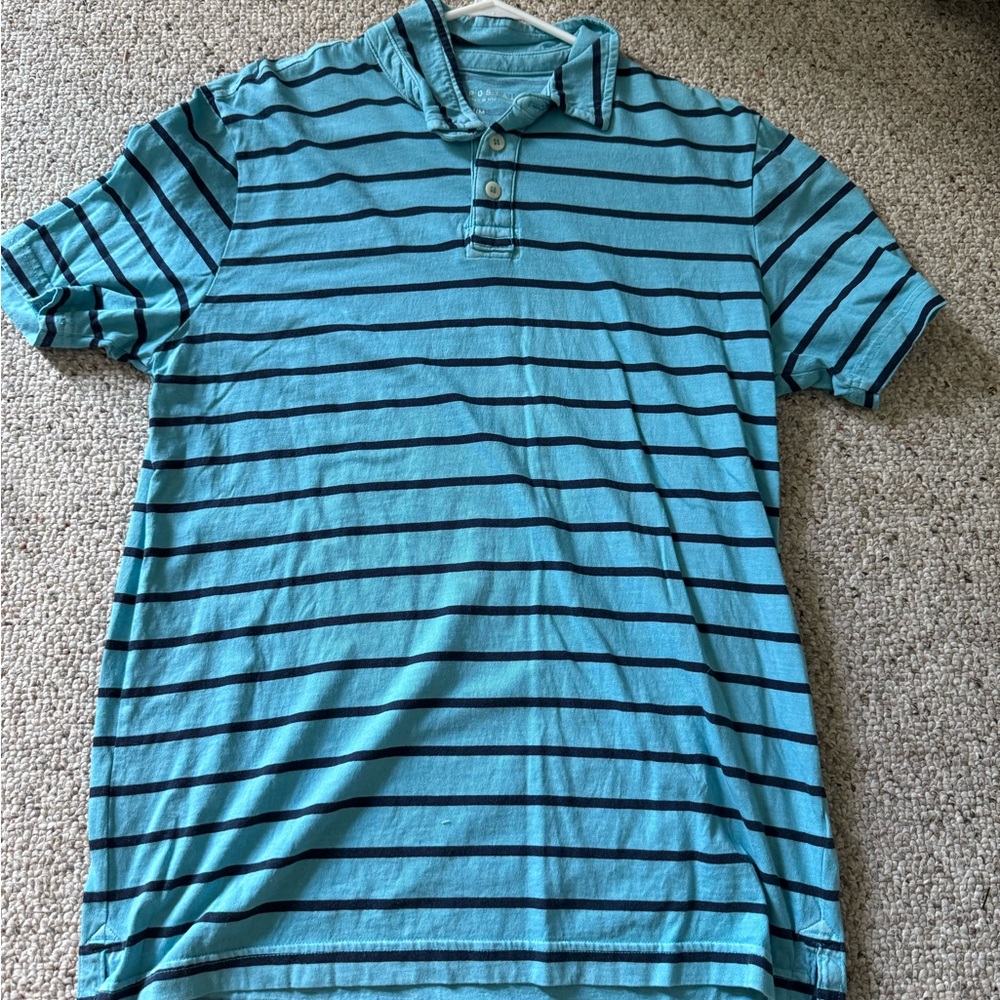 Aeropostale Teal and Black Striped Polo Shirt